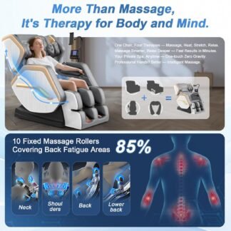 Massage Chair Full Body, Zero Gravity Massage Chair 2026 for Back Fatigue with 10 Fixed Rollers, Heating, Airbags, Phone Controller, Bluetooth Speaker, Nightlights for Living...