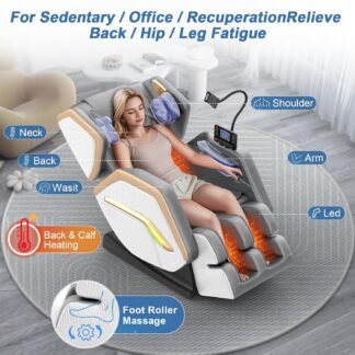 Massage Chair Full Body, Zero Gravity Massage Chair 2026 for Back Fatigue with 10 Fixed Rollers, Heating, Airbags, Phone Controller, Bluetooth Speaker, Nightlights for Living...