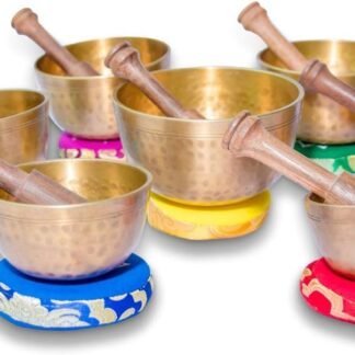 MASUM Tibetan Singing Bowl Set of 7, Authentic 7 metals for Yoga, Chakra healing, Deep Relaxation, Stress Relief and Mindfulness, Handmade in Nepal, comes w/ silk cushions an...