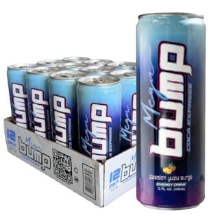 Mega Bump Surge Energy Drink – Passion & Yuzu Fruit Flavor, Zero Sugar, 12 oz Cans, 12-Pack
