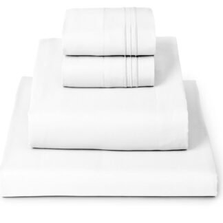 Mellanni Queen Sheets Set - 4 PC Iconic Collection Bedding - Hotel Luxury, Extra Soft, Cooling Bed Sheets - Wrinkle, Fade, Stain Resistant (Queen, White)