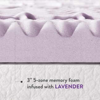 Mellow 3 Inch 5-Zone Memory Foam Mattress Topper, Soothing Lavender Infusion, Dorm Essentials, Twin