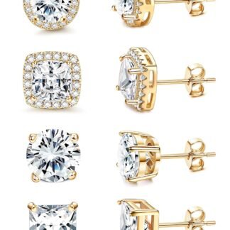 MILACOLATO Cubic Zirconia Stud Earrings for Women Men | 18K Gold Plated Hypoallergenic Sterling Silver Post Earrings | Big Brilliant Simulated Diamond CZ Halo Stud Earrings for...