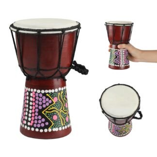 Mini Wood Djembe Drum, 4.5'' x 8''Carved Mahogany African Drums with Goatskin Drumhead, West African Styled Professional Small Djembe Hand Drum for Adults Beginners