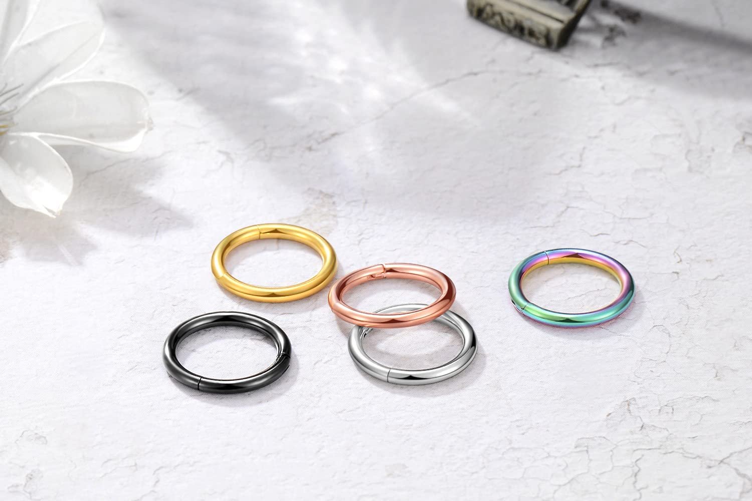 MissNity 316L Surgical Steel Hinged Nose Rings Hoop 20G 18G 16G 14G Diameter 6mm to 10mm Color Gold - Rose Gold - Silver - Black - Rainbow - lunas-mystic-emporium.com MissNity 316L Surgical Steel Hinged Nose Rings Hoop 20G 18G 16G 14G, Diameter 6mm to 10mm, Color Gold - Rose Gold - Silver - Black - Rainbow
