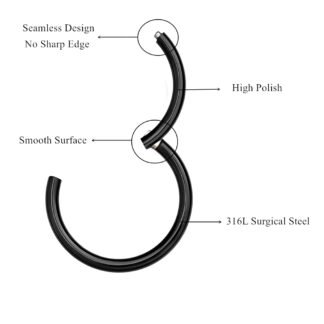 MissNity 316L Surgical Steel Hinged Nose Rings Hoop 20G 18G 16G 14G Diameter 6mm to 10mm Color Gold - Rose Gold - Silver - Black - Rainbow - lunas-mystic-emporium.com MissNity 316L Surgical Steel Hinged Nose Rings Hoop 20G 18G 16G 14G, Diameter 6mm to 10mm, Color Gold - Rose Gold - Silver - Black - Rainbow