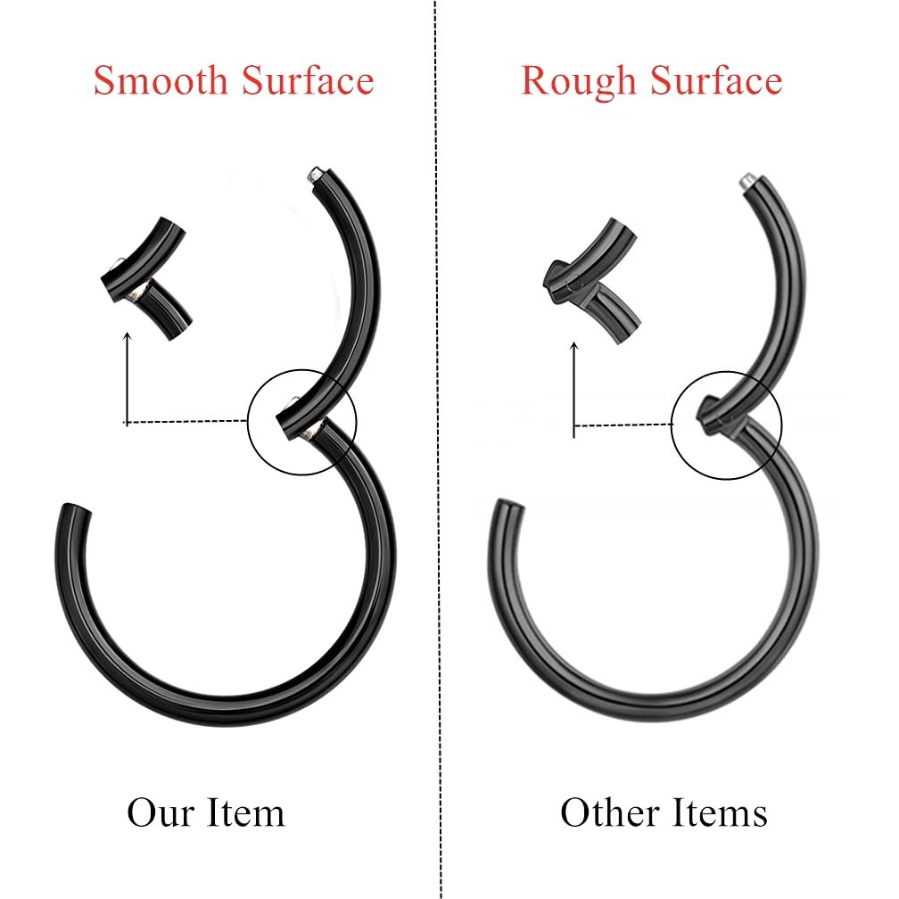 MissNity 316L Surgical Steel Hinged Nose Rings Hoop 20G 18G 16G 14G Diameter 6mm to 10mm Color Gold - Rose Gold - Silver - Black - Rainbow - lunas-mystic-emporium.com MissNity 316L Surgical Steel Hinged Nose Rings Hoop 20G 18G 16G 14G, Diameter 6mm to 10mm, Color Gold - Rose Gold - Silver - Black - Rainbow