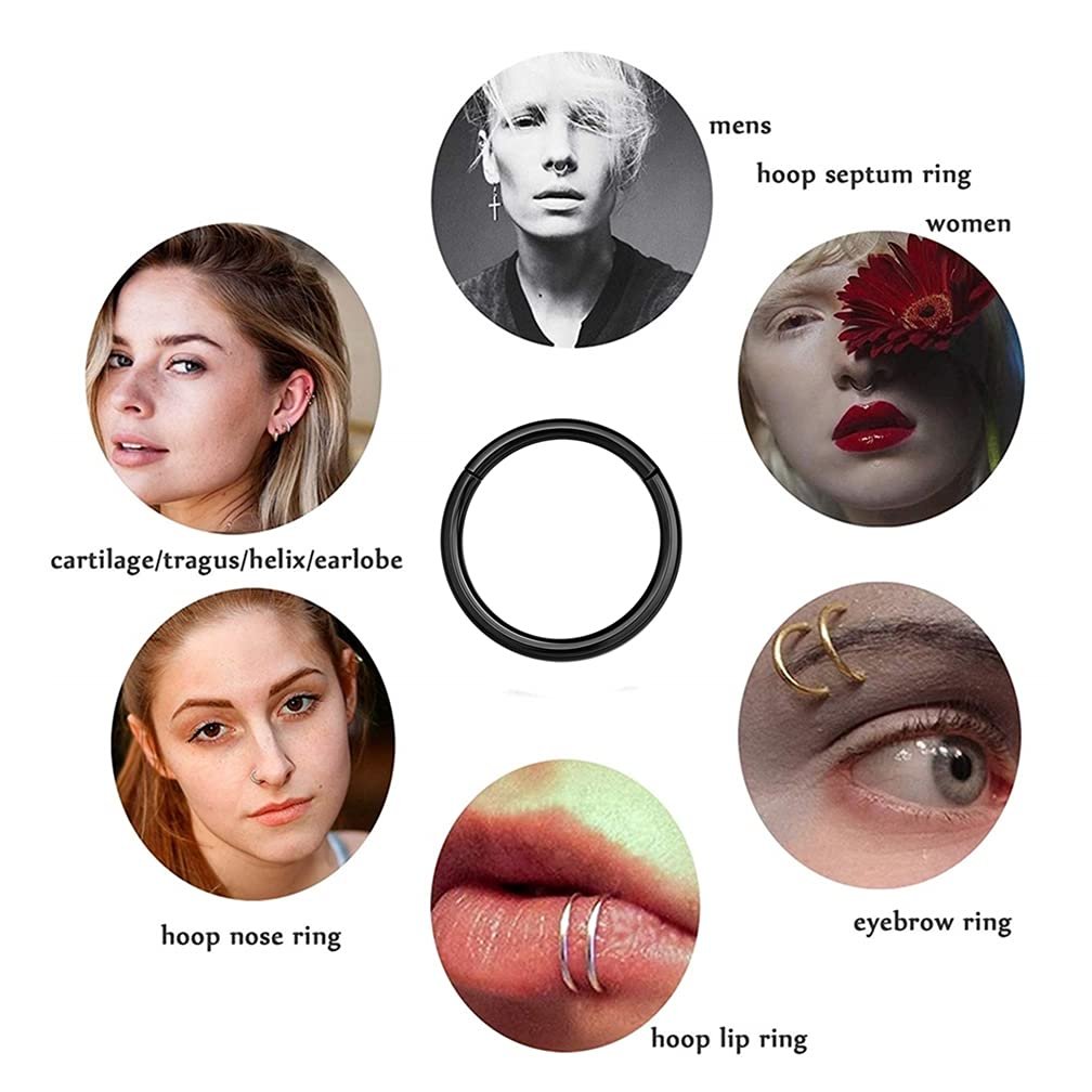 MissNity 316L Surgical Steel Hinged Nose Rings Hoop 20G 18G 16G 14G Diameter 6mm to 10mm Color Gold - Rose Gold - Silver - Black - Rainbow - lunas-mystic-emporium.com MissNity 316L Surgical Steel Hinged Nose Rings Hoop 20G 18G 16G 14G, Diameter 6mm to 10mm, Color Gold - Rose Gold - Silver - Black - Rainbow