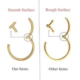 MissNity 316L Surgical Steel Hinged Nose Rings Hoop 20G 18G 16G 14G, Diameter 6mm to 10mm, Color Gold - Rose Gold - Silver - Black - Rainbow