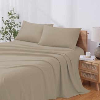 Modern Threads Soft Microfiber Solid Sheets - Luxurious Microfiber Bed Sheets - Includes Flat Sheet, Fitted Sheet with Deep Pockets, & Pillowcases Taupe Full