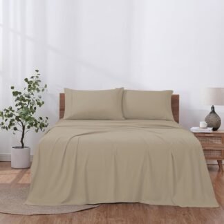 Modern Threads Soft Microfiber Solid Sheets - Luxurious Microfiber Bed Sheets - Includes Flat Sheet, Fitted Sheet with Deep Pockets, & Pillowcases Taupe Full