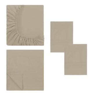 Modern Threads Soft Microfiber Solid Sheets - Luxurious Microfiber Bed Sheets - Includes Flat Sheet, Fitted Sheet with Deep Pockets, & Pillowcases Taupe Full