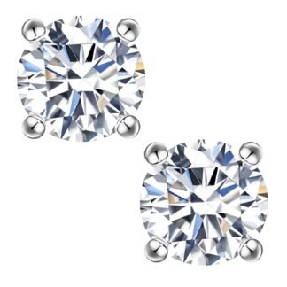Moissanite Stud Earrings, 0.6ct-2ct DF Color Brilliant Round Cut Lab Created Moissanite Earrings 18K White Gold Plated Silver Friction Back for Women Men