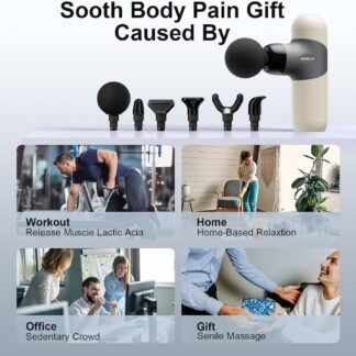 Morelax Mini Massage Gun Portable Deep Tissue Muscle Percussion Massager, Electric Handheld Sport Massager with 6 Massage Heads 4 Speed, Best Gift (Almond)