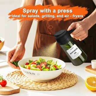 mqnxoi 2 in 1 Glass Oil Sprayer & Dispenser,16oz/470ml Olive Cooking, Air Fryer, and Salad, for Kitchen Gadgets and Air Fryer Accessories, w/Stickers (Black + Dark Green Bottle 2)