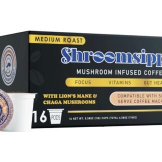 Mushroom Coffee 16 Single Serve Capsules. Medium Roast with Lions Mane and Chaga Mushrooms. Vitamins for Focus, and Gut Health, and Immune Health Support. Made with 100% Arabic...