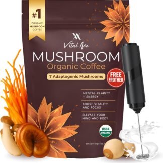 Mushroom Coffee with 7 Adaptogenic Mushroom | USDA Organic Enhanced Energy, Focus and Immunity with Cordyceps, Reishi, Shiitake, Lion's Mane & Turkey Tail | 30 Servings + Free...