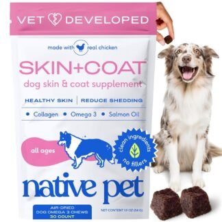 Native Pet Omega Skin and Coat Chews for Dogs - Dog Skin and Coat Supplement for Healthy, Shiny Fur, Reduce Shedding and Dry Spots - Made with Omega 3 Fish Oil and Wild-Caught...