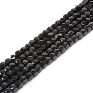 Natural Black Tourmaline Gemstone 4mm Faceted Cube Square Loose Beads 16 Inch for DIY Jewelry Making Beads