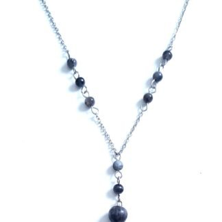 Natural Crystal Bead Blue Labradorite Stone Y Shaped Lariat Necklace Non-Tarnish Steel Chain