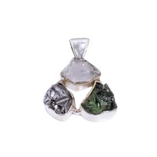Natural Raw Green Moldavite Meteorite Herkimer Diamond Gemstone 925 Sterling Silver Handmade Statement Pendant Necklace Gift Jewelry for Women