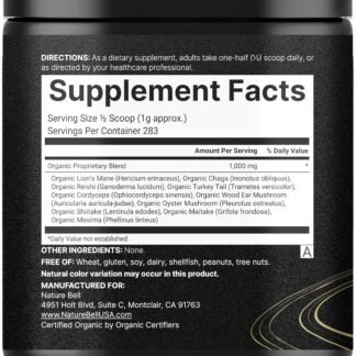 NatureBell Organic Mushroom Powder, 10oz | 10-in-1 Adaptogenic Blend with Lion’s Mane, Reishi, Shiitake, Chaga & More | Great for Coffee, Smoothies & Recipes