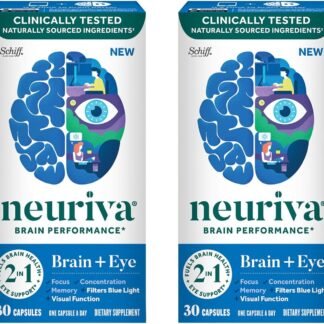 NEURIVA Brain + Eye Supplement for Memory, Focus & Concentration with Clinically Tested Lutein and Zeaxanthin, Vitamins A C & E + Zinc for Eye Health & Filter Blue Light 30...