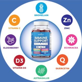 NEW AGE 8 in 1 Immune Support Booster Supplement with Astragalus Root, Vitamin C and Zinc 50mg, Vitamin D 5000 IU, Quercetin & Bromelain (8 in 1 Gummies (Pack of 2))