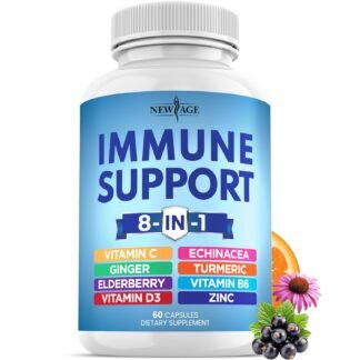 NEW AGE 8 in 1 Immune Support Booster Supplement with Echinacea Vitamin C and Zinc 50mg Vitamin D 5000 IU Turmeric Curcumin Ginger B6 Elderberry 60 Count Pack of 1 - lunas-mystic-emporium.com NEW AGE 8 in 1 Immune Support Booster Supplement with Echinacea, Vitamin C and Zinc 50mg, Vitamin D 5000 IU, Turmeric Curcumin & Ginger, B6, Elderberry 60 Count (Pack of 1)