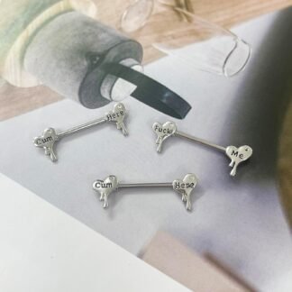 Niaspi 14G Surgical Steel Letter Nipple Rings for Women Girls Heart Piercing Barbell Cum Here Naughty Words Nipple Studs Nipplerings Body Piercing Jewelry