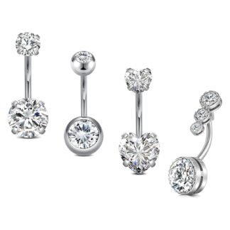 NIUSIMAN 14G Stainless Steel Belly Button Rins, Heart CZ Belly Barbell Piercings, Cute Navel Piercing Jewelry For Women