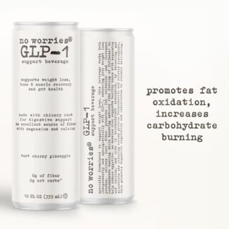 No Worries GLP-1 Support Beverage, Tart Cherry Pineapple, Ready to Drink GLP1 Support with Chicory Root, 8g of fiber, Magnesium, Calcium, 2g of net carbs, Lightly Sparkling,...