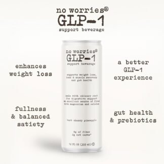 No Worries GLP-1 Support Beverage, Tart Cherry Pineapple, Ready to Drink GLP1 Support with Chicory Root, 8g of fiber, Magnesium, Calcium, 2g of net carbs, Lightly Sparkling,...