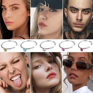 Nose Rings Studs and Hoops, Surgical Stainless Steel Hypoallergenic Nose Rings Set for Women Men, Straight/L/Screw Shaped and 1.5/2.0/2.5mm Rhinestone Nose Piercing Jewelry and...
