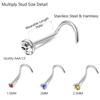 Nose Rings Studs and Hoops, Surgical Stainless Steel Hypoallergenic Nose Rings Set for Women Men, Straight/L/Screw Shaped and 1.5/2.0/2.5mm Rhinestone Nose Piercing Jewelry and...