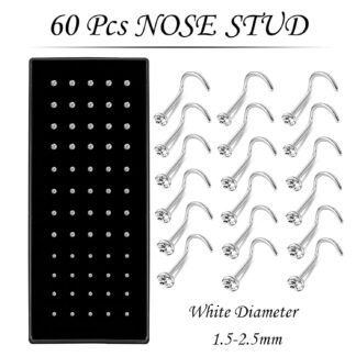 Nose Rings Studs and Hoops, Surgical Stainless Steel Hypoallergenic Nose Rings Set for Women Men, Straight/L/Screw Shaped and 1.5/2.0/2.5mm Rhinestone Nose Piercing Jewelry and...