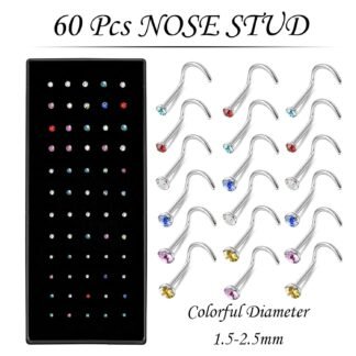 Nose Rings Studs and Hoops, Surgical Stainless Steel Hypoallergenic Nose Rings Set for Women Men, Straight/L/Screw Shaped and 1.5/2.0/2.5mm Rhinestone Nose Piercing Jewelry and...