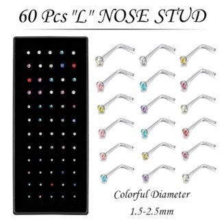 Nose Rings Studs and Hoops, Surgical Stainless Steel Hypoallergenic Nose Rings Set for Women Men, Straight/L/Screw Shaped and 1.5/2.0/2.5mm Rhinestone Nose Piercing Jewelry and...