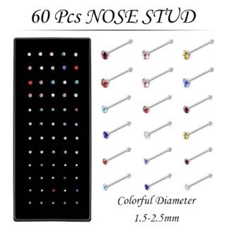 Nose Rings Studs and Hoops, Surgical Stainless Steel Hypoallergenic Nose Rings Set for Women Men, Straight/L/Screw Shaped and 1.5/2.0/2.5mm Rhinestone Nose Piercing Jewelry and...