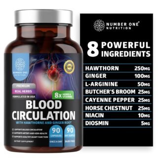 Number One Nutrition Premium Blood Circulation Supplement for Women and Men [8 Powerful Herbs & Vitamins] All Natural Blood Flow Supplement with Hawthorn, Butchers Broom and...