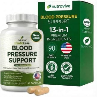Nutravive 13-in-1 Heart Health Supplement – Supports Healthy Circulation & Blood Pressure Levels – with Hawthorn, Garlic, Olive Leaf, Hibiscus, B12 & More | Made in USA | 90...