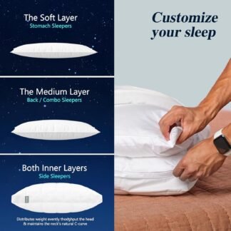 Nuzzle Cooling Adjustable Pillow for Side Sleepers, Luxury Standard Size Bed Pillow Hotel Collection - Best Adjust Height Soft Firm Pillow for Back, Stomach or Side Sleepers -...
