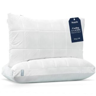 Nuzzle Cooling Adjustable Pillow for Side Sleepers, Luxury Standard Size Bed Pillow Hotel Collection - Best Adjust Height Soft Firm Pillow for Back, Stomach or Side Sleepers -...