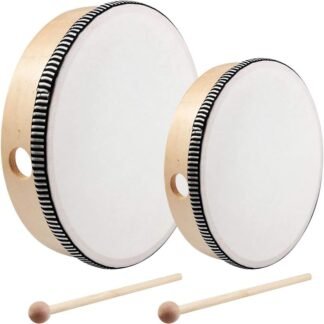 Nydotd 2-Piece Hand Drum Set - 10 Inch & 8 Inch Wooden Frame Drum Percussion Instruments with 2 Drum Beatters for Adult Leisure & Festive Musical Performances