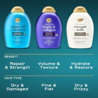 OGX Thick & Full + Biotin and Collagen for Hair Volume & Body, Sulfate Free Volumizing Shampoo & Conditioner Set for Fine & Thinning Hair, Nutrient-Infused, Vitamin B7, 13 fl...