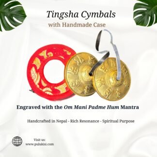 Om Mani Padme Hum Tingsha Cymbals – Handmade Tibetan Meditation & Energy Clearing Chimes with Gift Pouch – Holiday Mindfulness Gift & New Year Ritual Tool - Made in Nepal