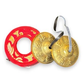 Om Mani Padme Hum Tingsha Cymbals – Handmade Tibetan Meditation & Energy Clearing Chimes with Gift Pouch – Holiday Mindfulness Gift & New Year Ritual Tool - Made in Nepal