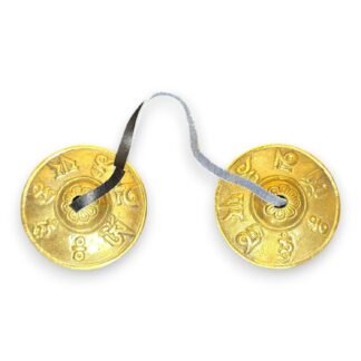 Om Mani Padme Hum Tingsha Cymbals – Handmade Tibetan Meditation & Energy Clearing Chimes with Gift Pouch – Holiday Mindfulness Gift & New Year Ritual Tool - Made in Nepal