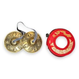 Om Mani Padme Hum Tingsha Cymbals – Handmade Tibetan Meditation & Energy Clearing Chimes with Gift Pouch – Holiday Mindfulness Gift & New Year Ritual Tool - Made in Nepal