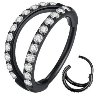 ORANGELOVE Double Open Stack CZ Nose Ring Hoop 316L Surgical Steel Helix Rook Conch Cartilage Daith Tragus Earrings Hinged Segment Nostril Piercing Septum Clicker 20G 18G 16G...